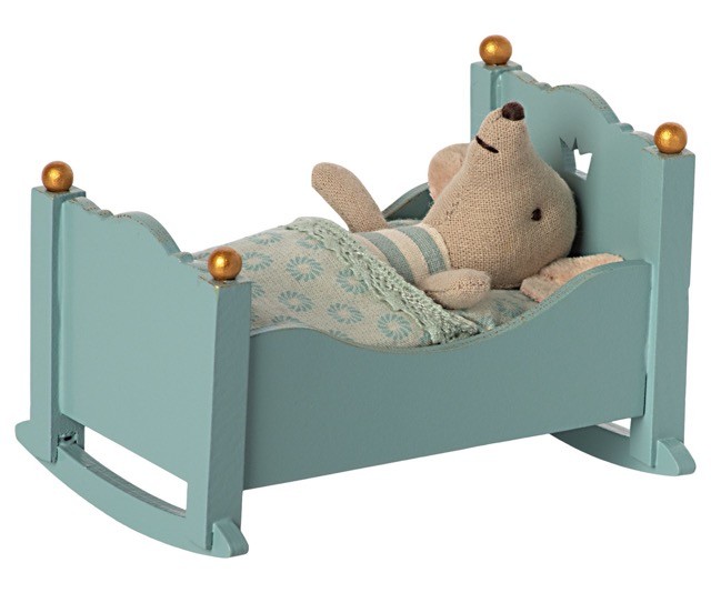 maileg cradle, baby mouse - blue