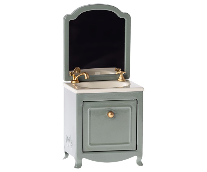 maileg sink dresser with mirror, mouse - dark mint