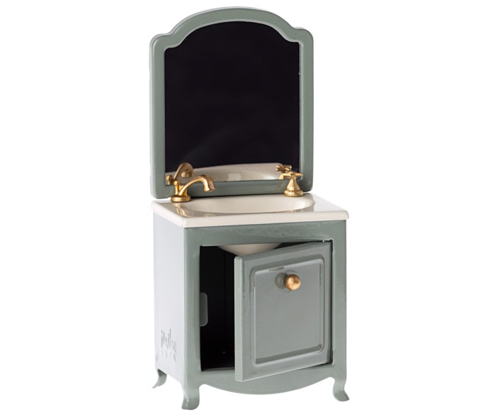 maileg sink dresser with mirror, mouse - dark mint