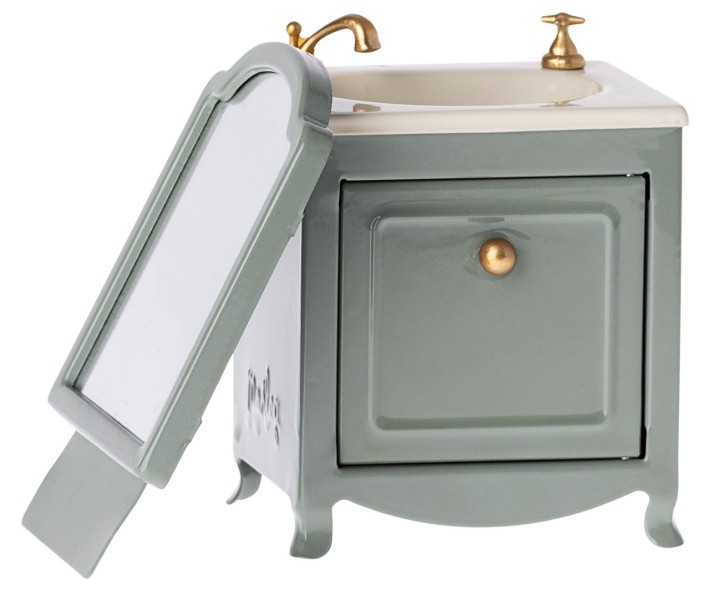 maileg sink dresser with mirror, mouse - dark mint