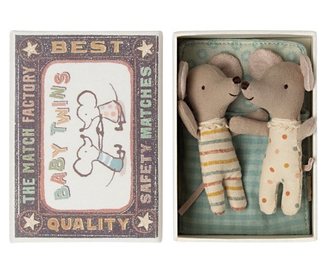 maileg twins, baby mice in matchbox