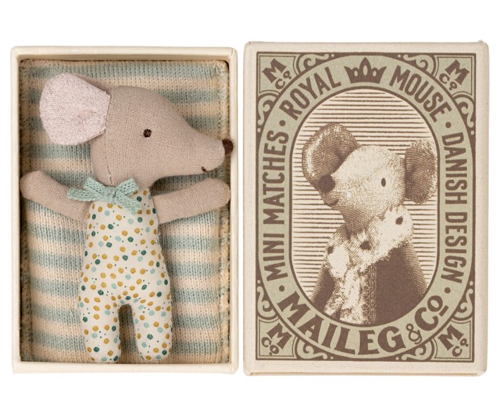 maileg sleepy/wakey baby mouse in matchbox