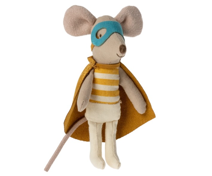 maileg super hero mouse, little brother in matchbox