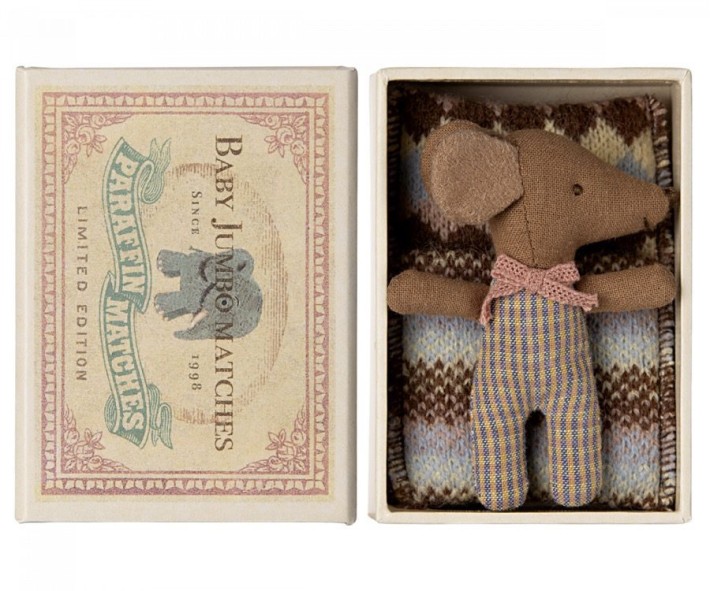 maileg sleepy wakey baby mouse in matchbox