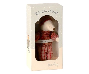 maileg winter mouse with ski set, big sister - rose
