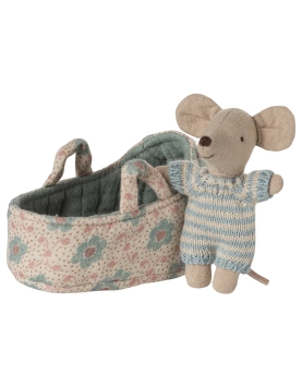 maileg baby mouse in carry cot - blue | Kinderfeestwinkel | Speelgoedwinkel | Feestwinkel | Kinderwinkel | Amsterdam