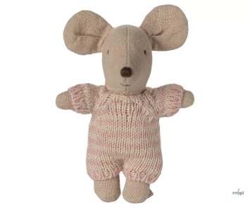 maileg baby mouse in carry cot - rose