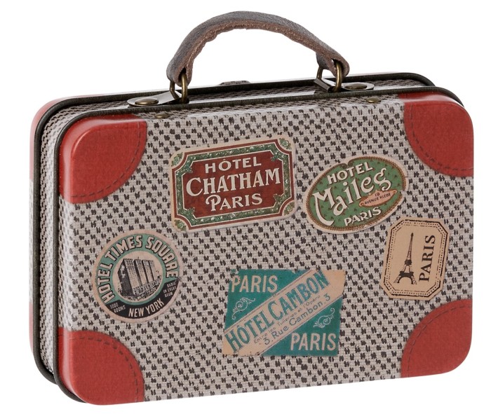 maileg suitcase, metal - grey travel