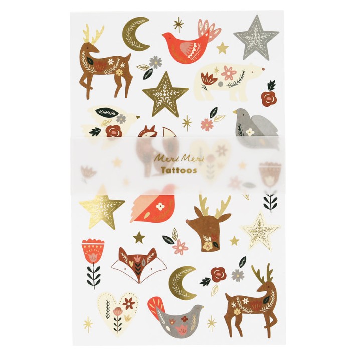 meri meri folk woodland tattoo sheet