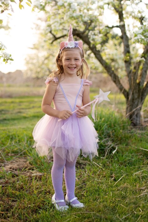 shimmer unicorn dress & headband - roze (5-6 jr)