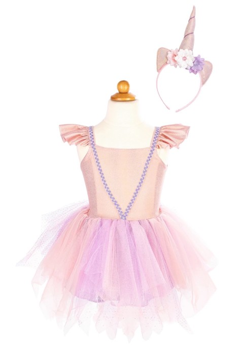 shimmer unicorn dress & headband - roze (5-6 jr)