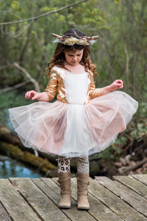 woodland deer dress with headband (5-6 jr)