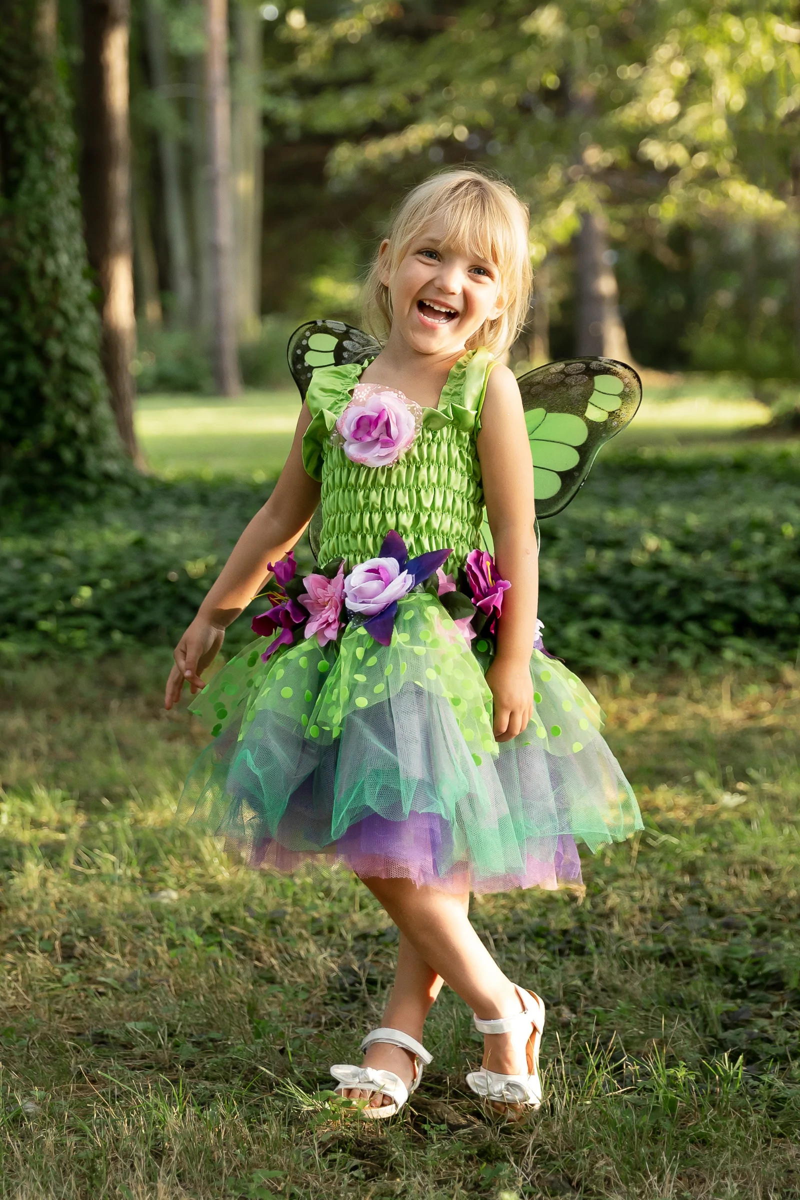 fairy blooms deluxe dress with wings - groen (5-6 jr)