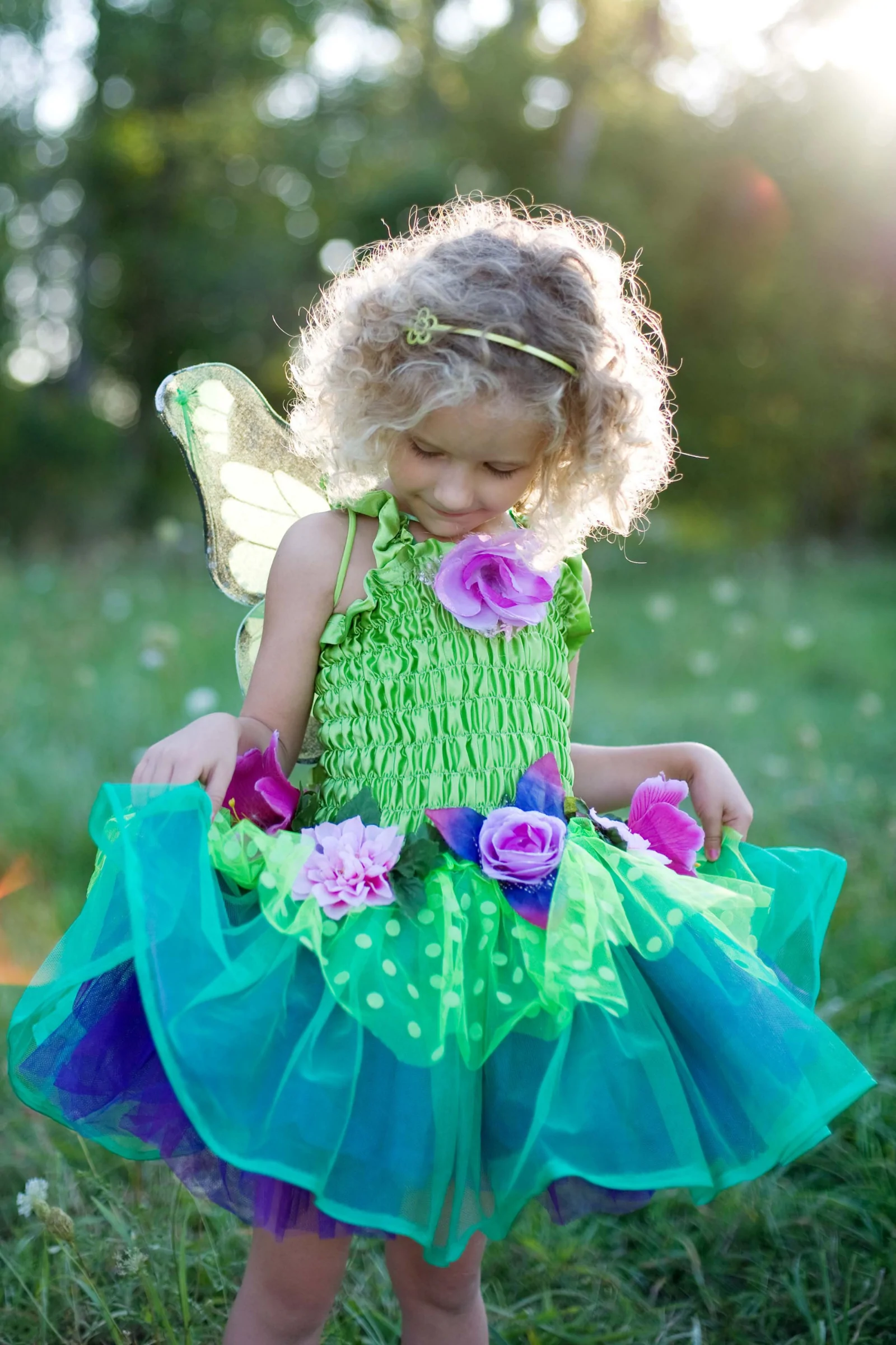 fairy blooms deluxe dress with wings - groen (5-6 jr)