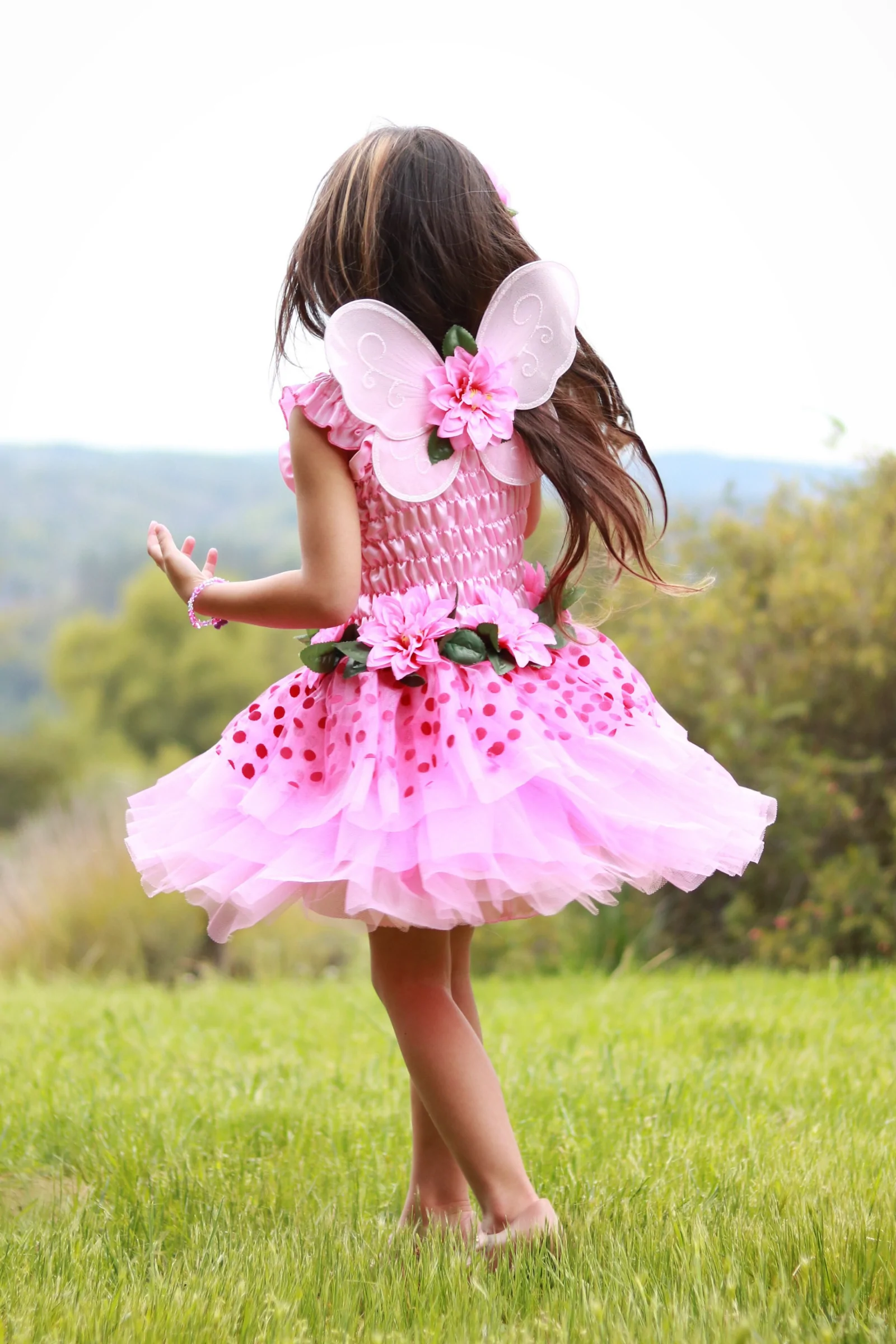 fairy blooms deluxe dress with wings - donkerroze (5-6 jr)