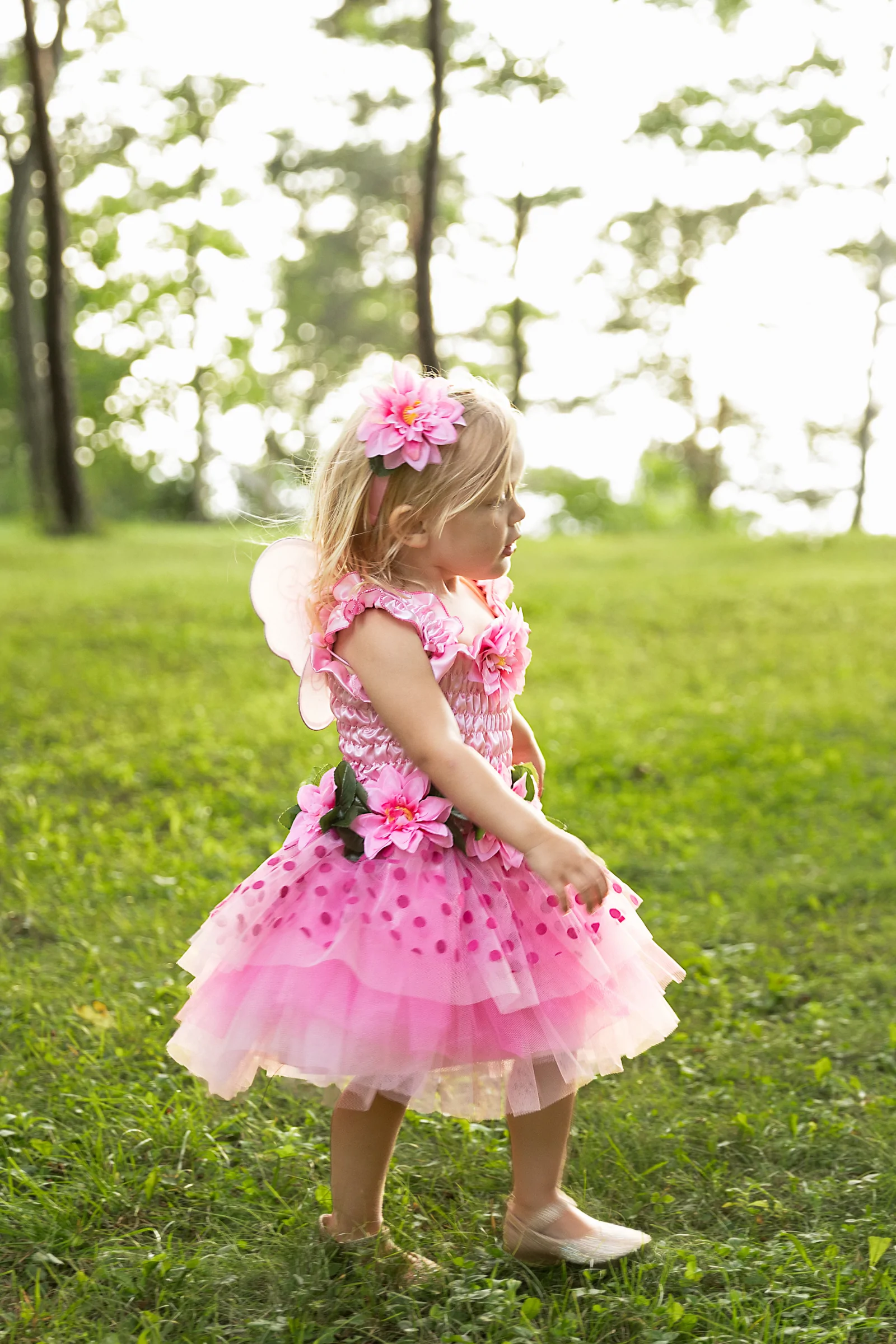 fairy blooms deluxe dress with wings - donkerroze (5-6 jr)