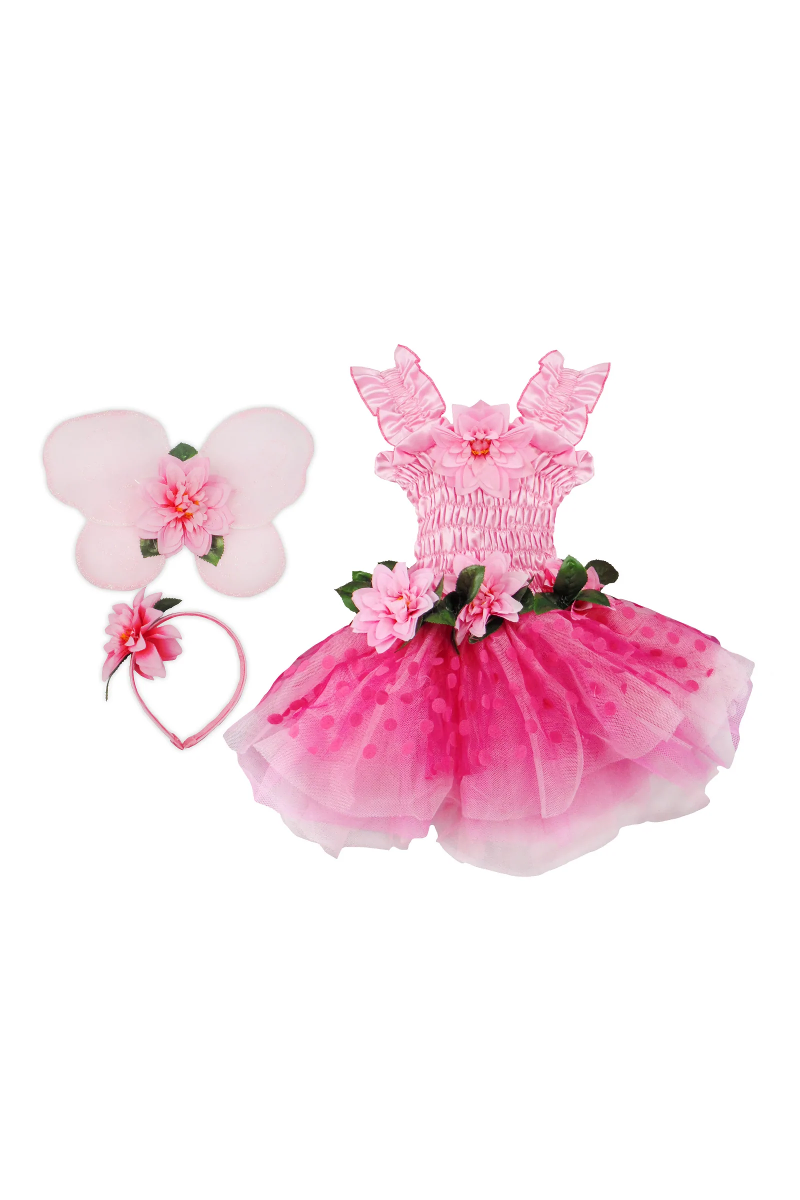 fairy blooms deluxe dress with wings - donkerroze (5-6 jr)