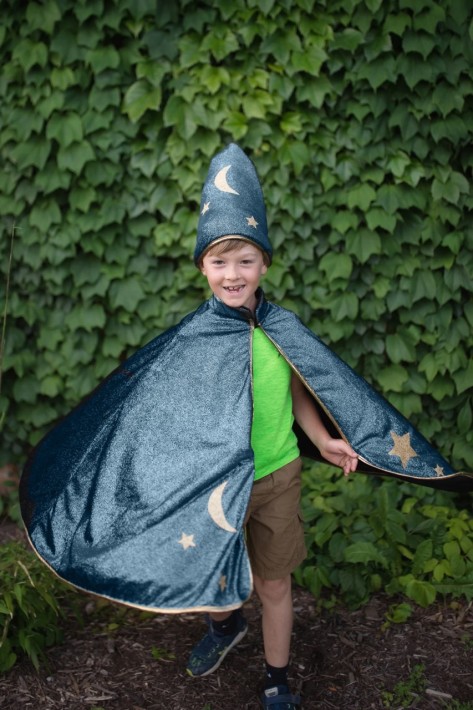 starry night cape with hat - turqoise (5-6 jr)