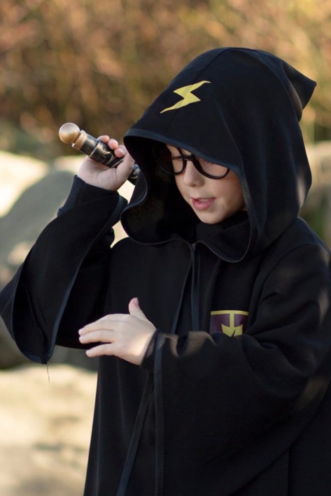 wizard cloak with glasses - zwart (5-6 jr)
