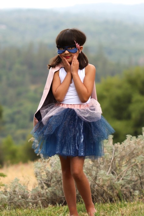 super-duper tutu, cape & mask - roze/blauw (4-6 jr)