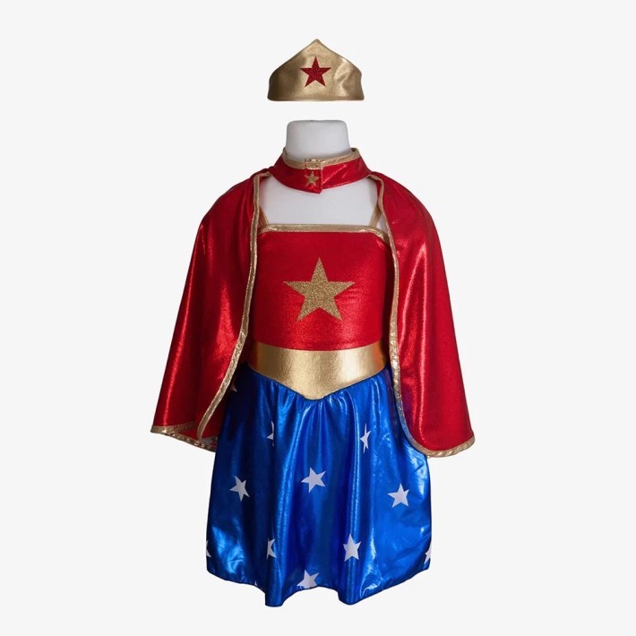 superhero girl tunic, cape & headpiece (5-6 jr)