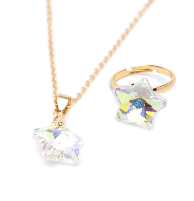 boutique holographic star necklace & ring