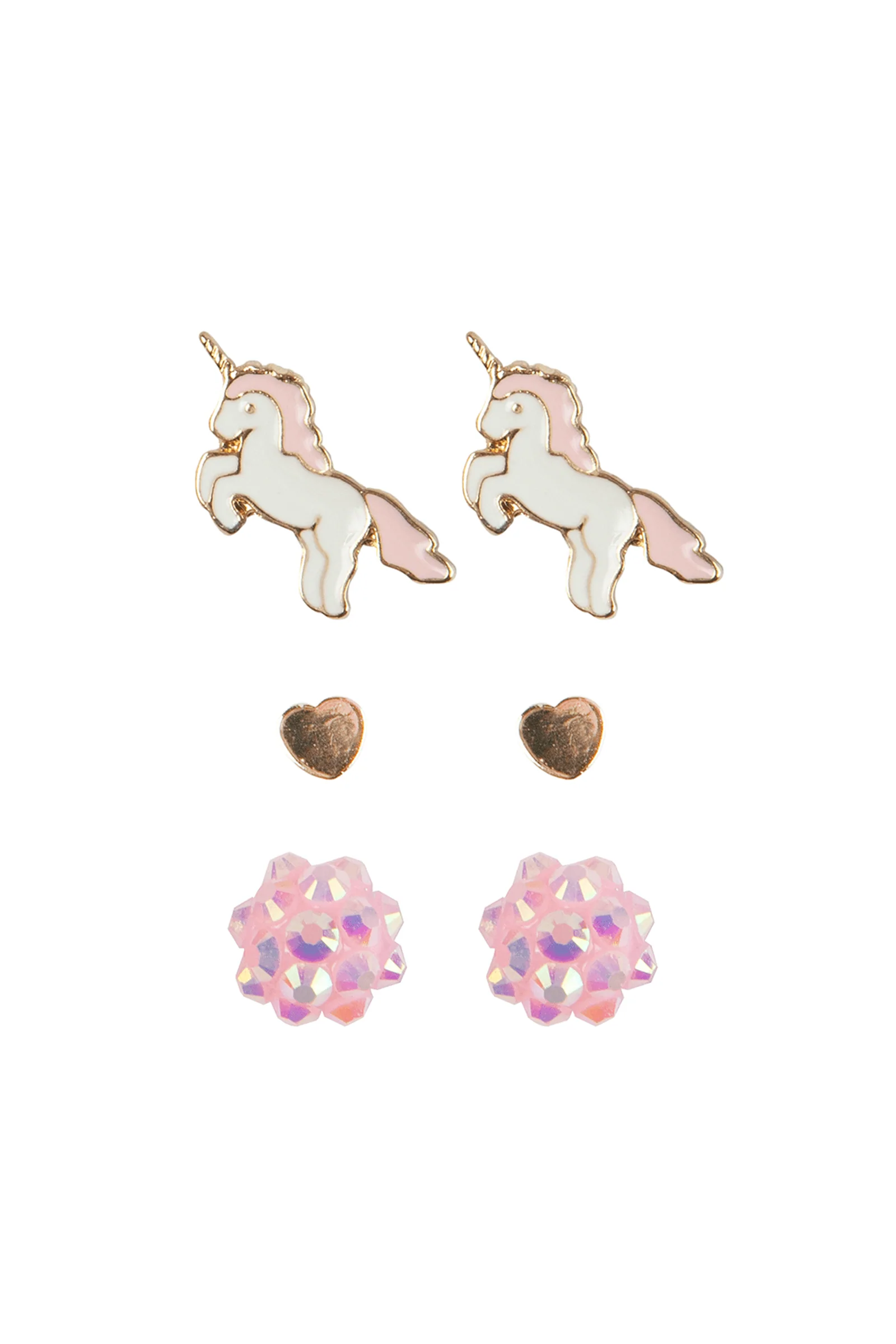 boutique unicorn studded earrings, 3 setjes