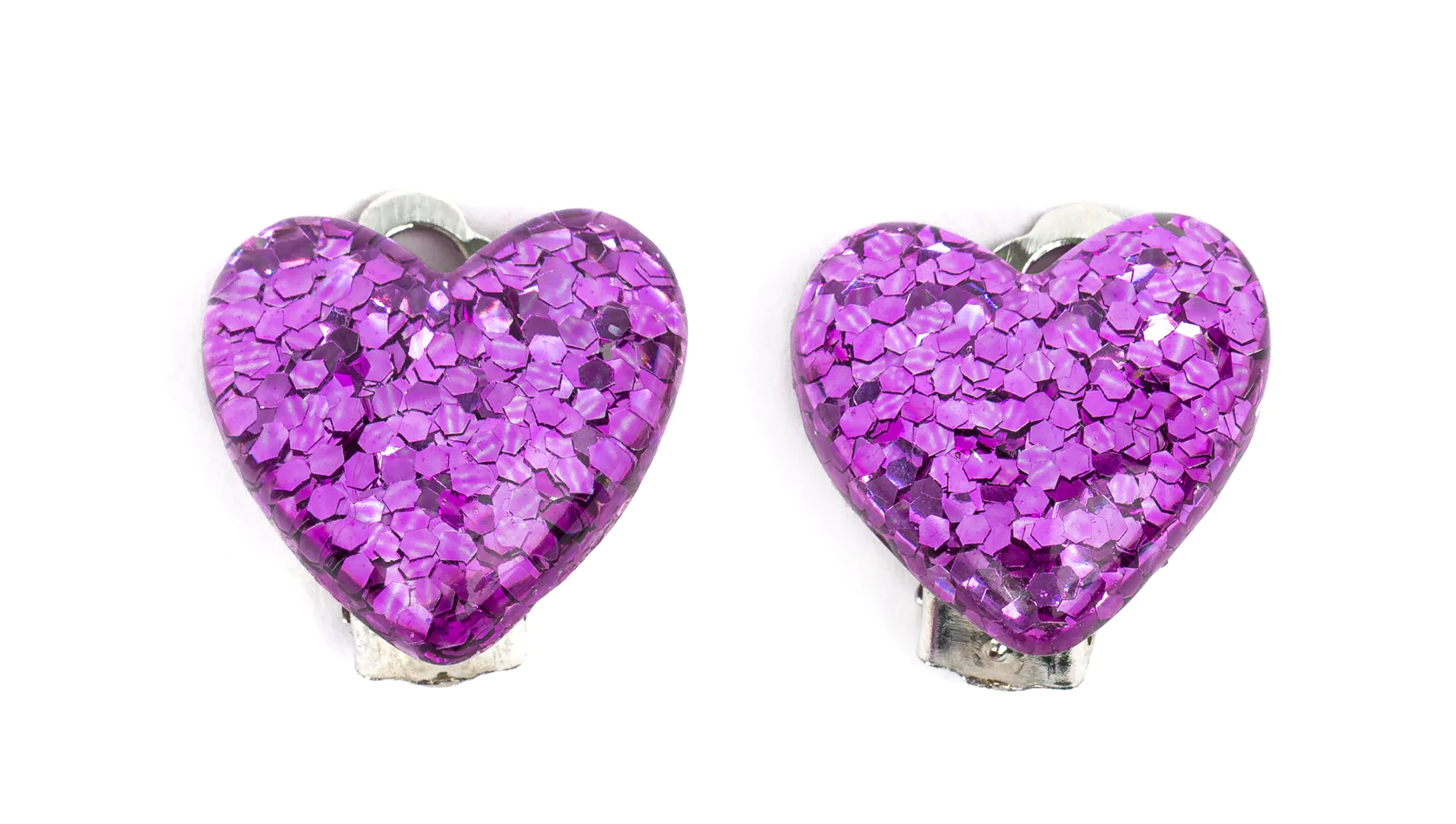 boutique glitter heart clip on earrings - paars