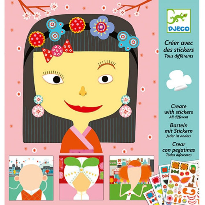 djeco creeren met stickers - verschillende gezichten | Kinderfeestwinkel | Speelgoedwinkel | Feestwinkel | Kinderwinkel | Ams