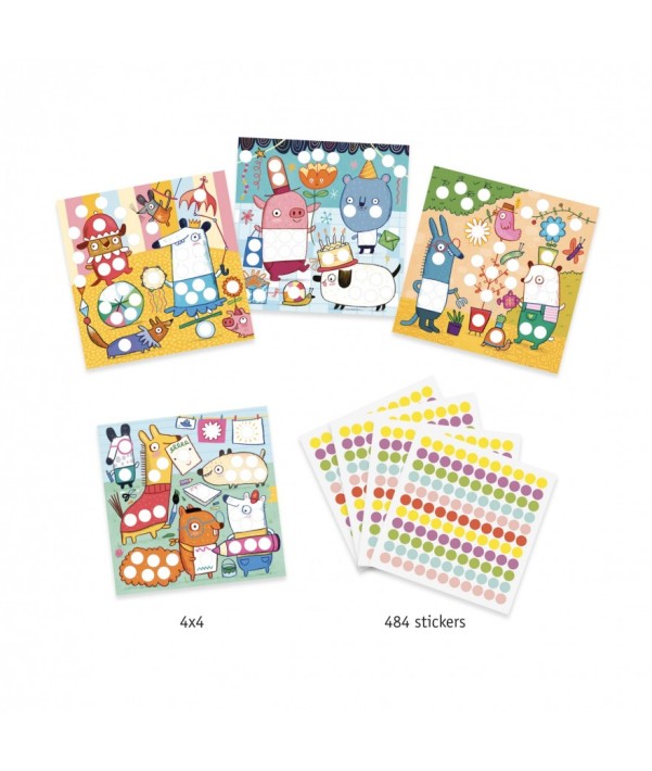 djeco knutselen met stickers - gekleurde stippen