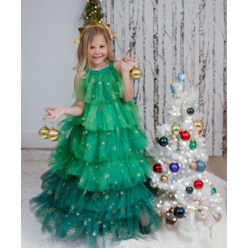 christmas tree dress & headband (3-4 jr)