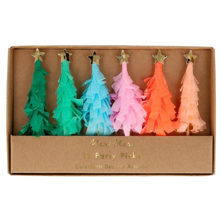 meri meri rainbow fringed tree party picks (set of 12)