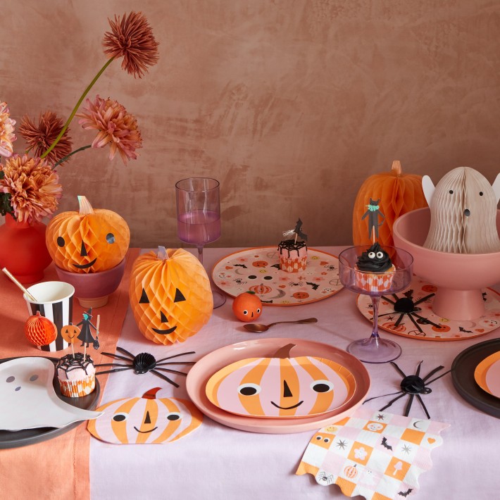 meri meri pink & orange stripy pumpkin napkins