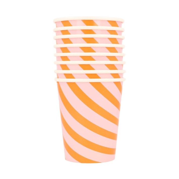 meri meri pink & orange stripy cups