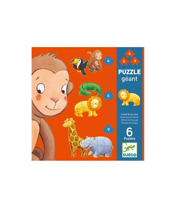 djeco progressieve puzzel  - marmoset & zijn vrienden (4, 6, 9 st)