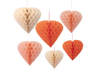 meri meri 6 honeycomb hearts