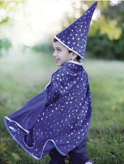 wizard cape & hat - glitter/blauw (4-6 jr)