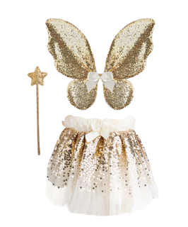 gracious gold sequins skirt, wings & wand (4-6 jr)