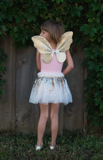 gracious gold sequins skirt, wings & wand (4-6 jr)