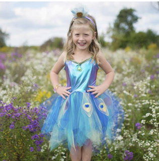 pretty peacock dress & headband (5-6 jr)