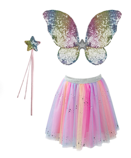 rainbow sequins skirt, wings & wand (4-6 jr)