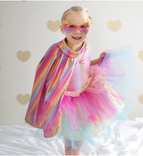super-duper tutu, cape & mask - pink/gold (4-6 jr)