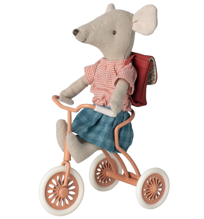 maileg tricycle, mouse  - coral