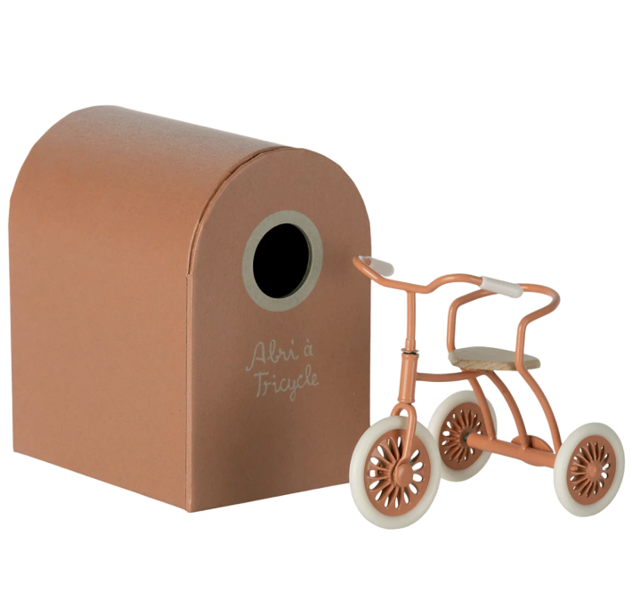 maileg tricycle, mouse  - coral