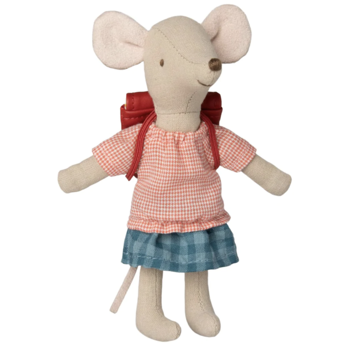 maileg clothes & bag, big sister mouse - red
