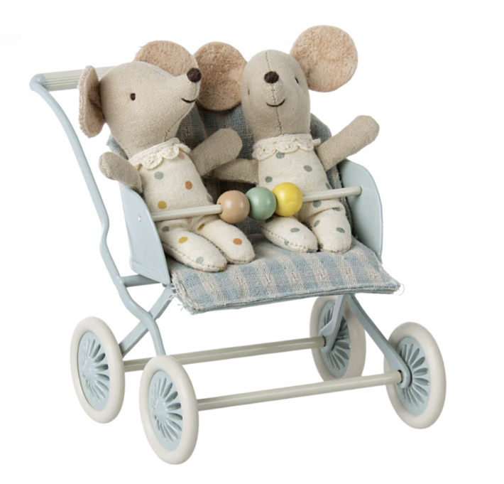 maileg stroller, baby mice - mint