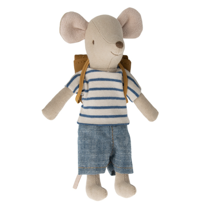 maileg tricycle mouse, big brother with bag