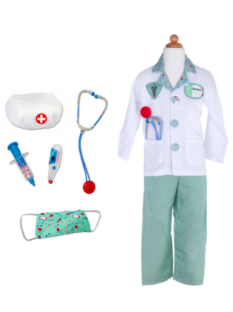 doctor dress-up set (8 st) in garment bag - groen (3-4 jr)