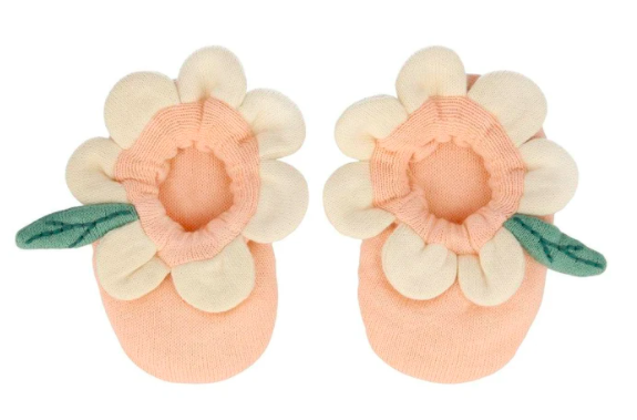 meri meri peach daisy baby booties