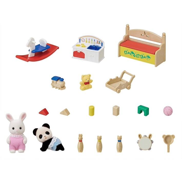 sylvanian families baby's toy box - snow rabbit & panda babies